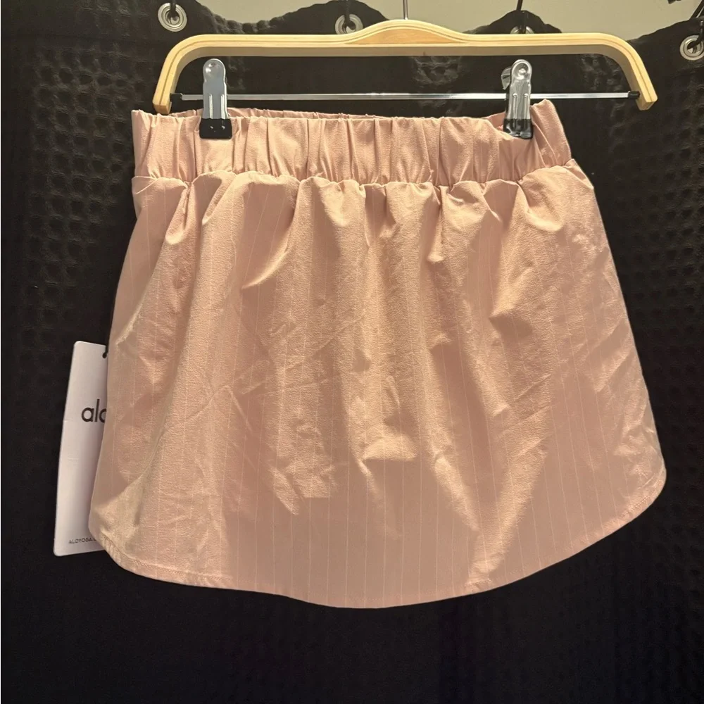 ALO Yoga Pinstripe Daylight Mini Skirt XS Pink Quartz/Ivory NWT